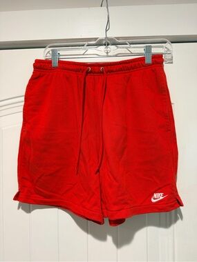 Nike Men's Bright Red Athletic Fleece Shorts with Drawstring